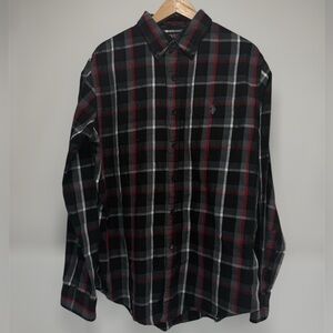 Men's U.S. Polo Assn. Black Plaid Button-Down Shirt with Red & Gray Accents Slim